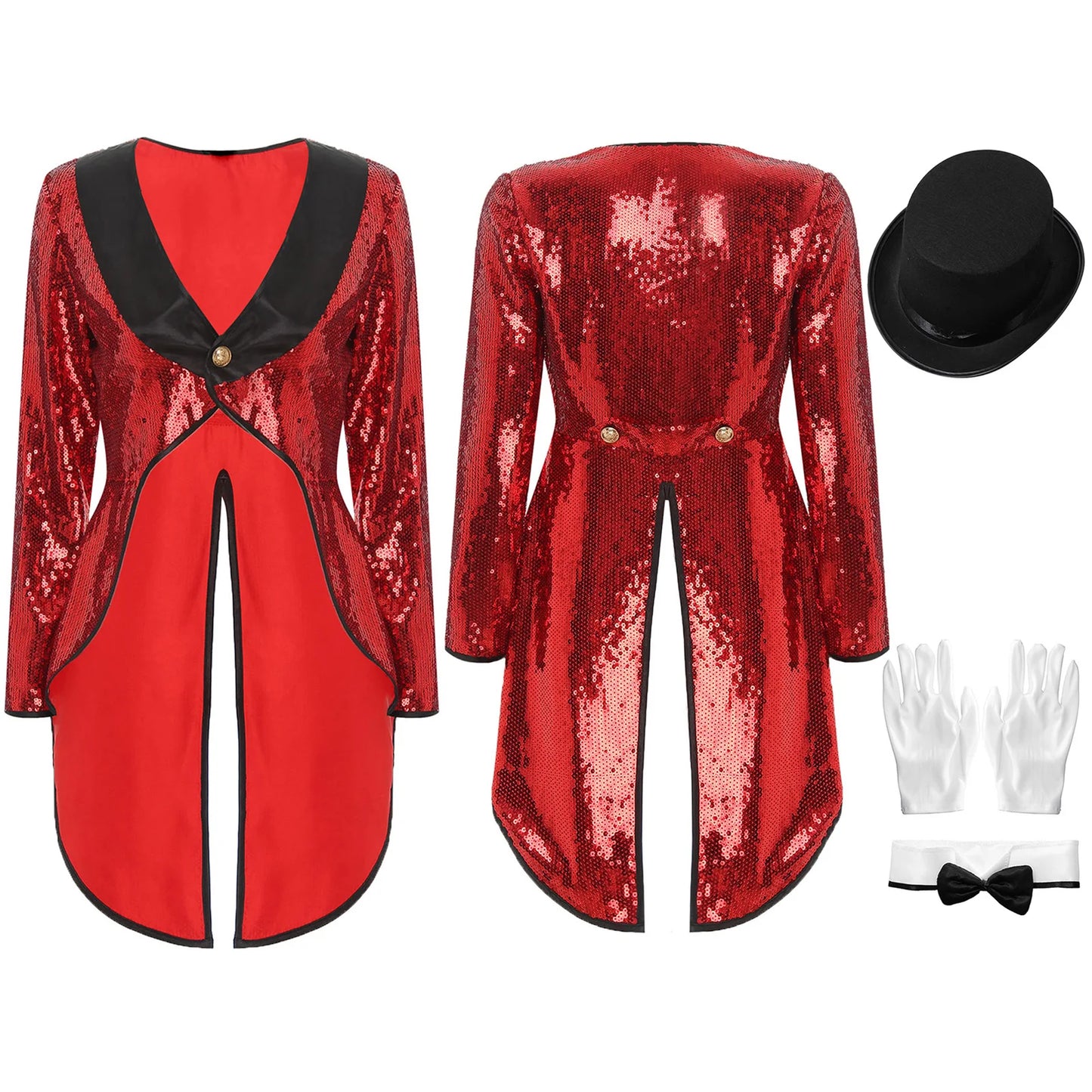 Women's Magician Costume Set Halloween Costume Sleeve One-Button Patchwork Sequin Tailcoat - Purple / XL