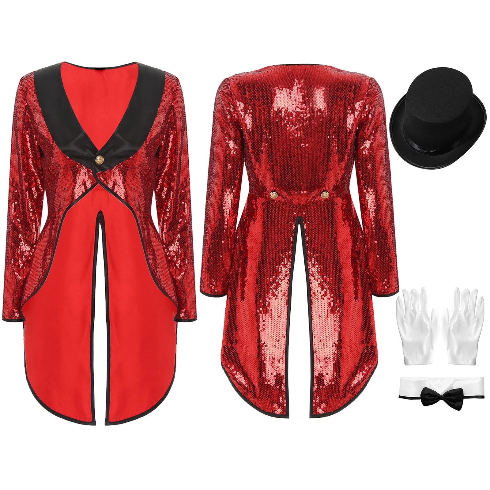 Women's Magician Costume Set Halloween Costume Sleeve One-Button Patchwork Sequin Tailcoat - Purple / XL