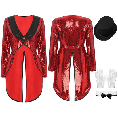 Women's Magician Costume Set Halloween Costume Sleeve One-Button Patchwork Sequin Tailcoat - Purple / XL