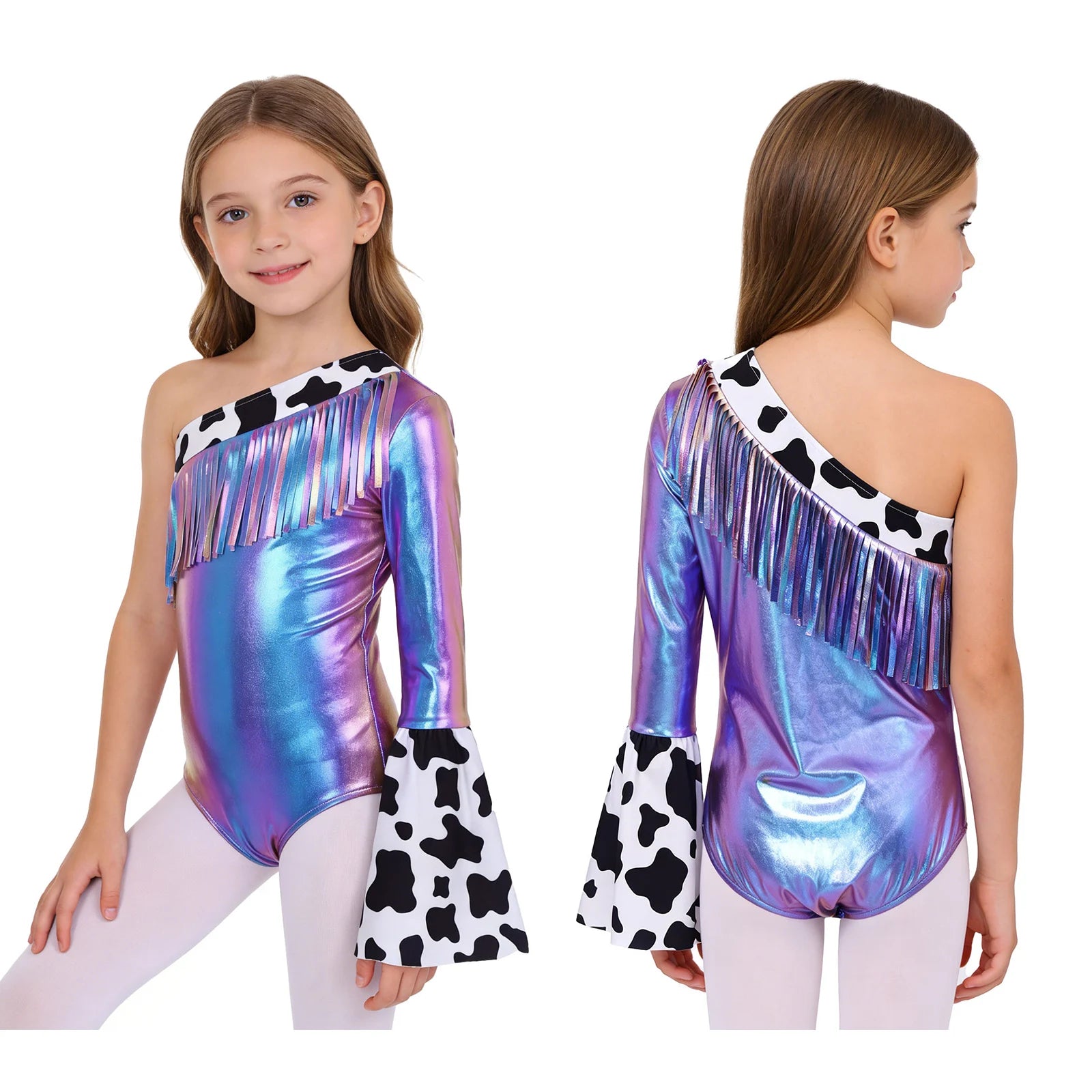 Kids' Girls Western Cowgirl One Shoulder Fringe Metallic Bodysuit Costume - alternate view 9