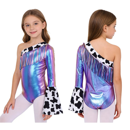 Kids' Girls Western Cowgirl One Shoulder Fringe Metallic Bodysuit Costume - alternate view 9