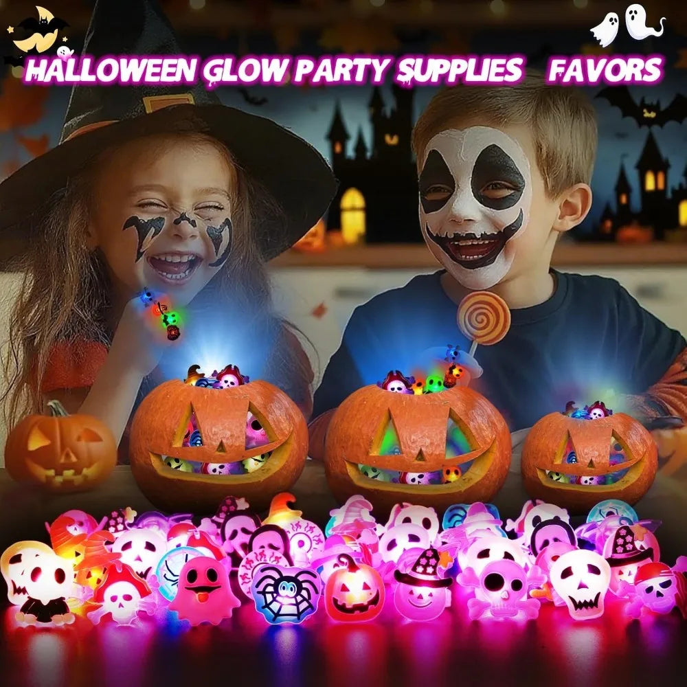 Halloween Light Up LED Rings, Non Candy Trick or Treats 3D Flashing Rings Toys Glow In the Dark Halloween Party Favor Ring Toy Gifts For Kids Adults Goodie Bag Stuffers