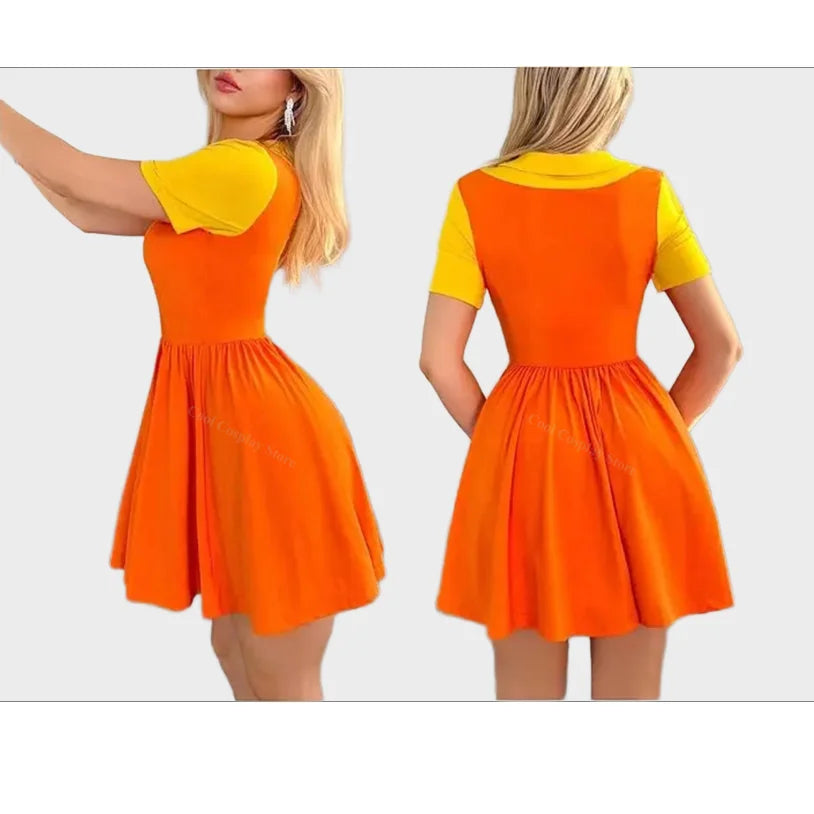 Kids' Movie Korean Game Two Tone Crew Neck Mini Short Sleeve Ruffle A Line Halloween - Orange / Kids S