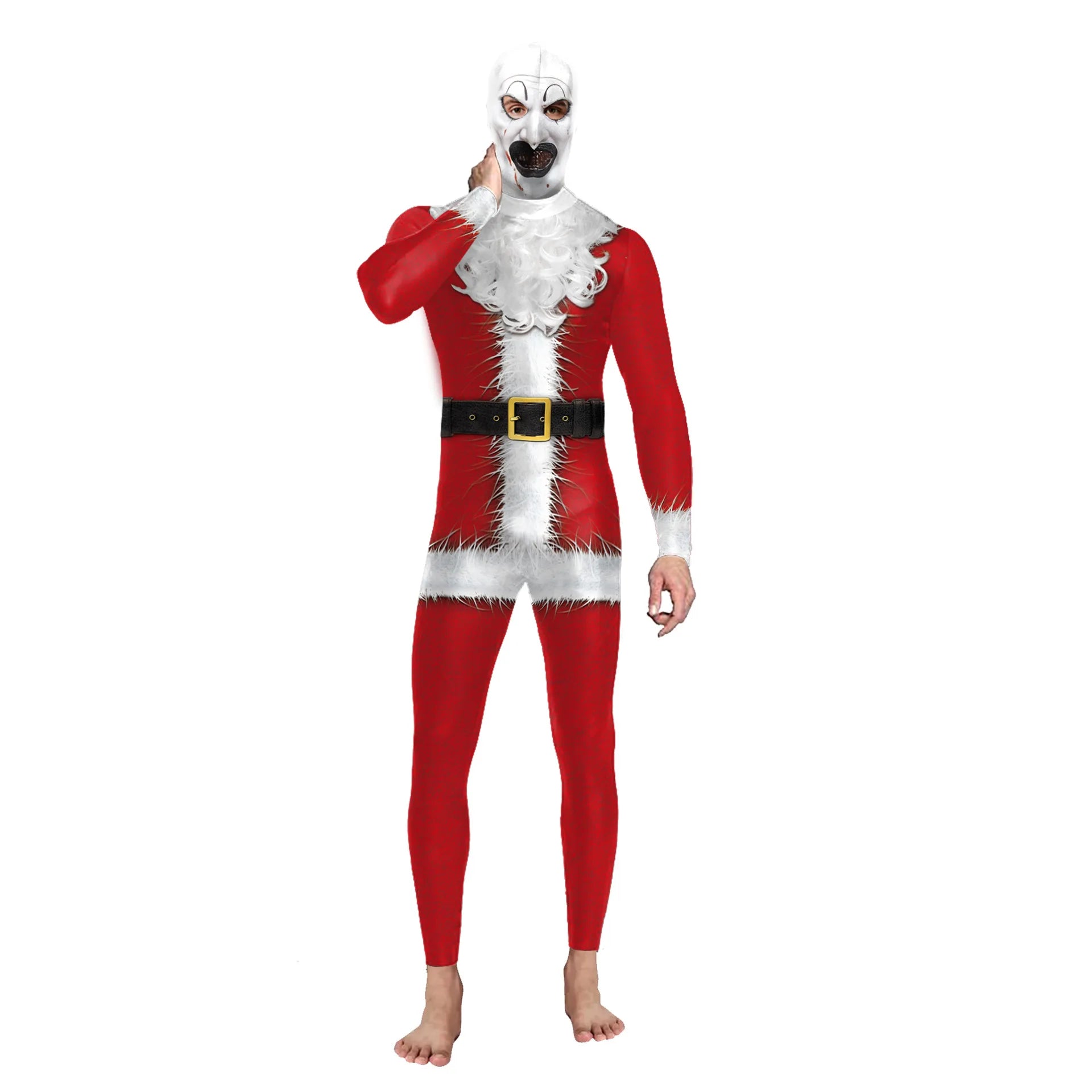 Santa Clown Scary Headgear Leotard Costume Disguise Blood Jumpsuits for Adult Bodysuit - Suits D / XL