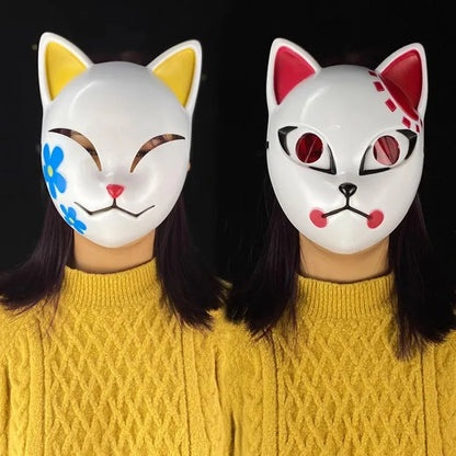 Japanese Anime Demon Slayer Mask Costume Anime Props Halloween Fox Mask Hanfu Costume - Style 1-Pink