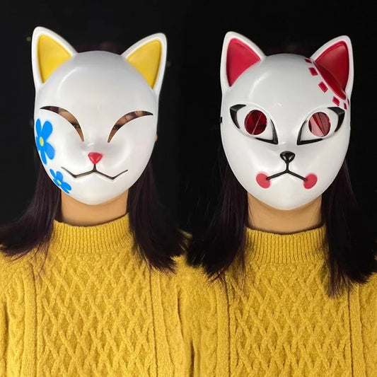 Japanese Anime Demon Slayer Mask Costume Anime Props Halloween Fox Mask Hanfu Costume - Style 1-Pink