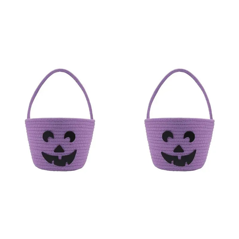B78b 2x Halloween Basket for Kids Trick Or Treat Basket Cute Pumpkin
