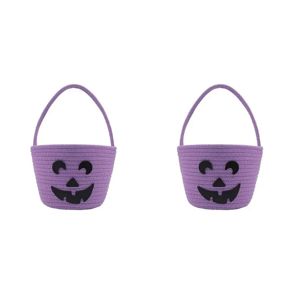 B78b 2x Halloween Basket for Kids Trick Or Treat Basket Cute Pumpkin