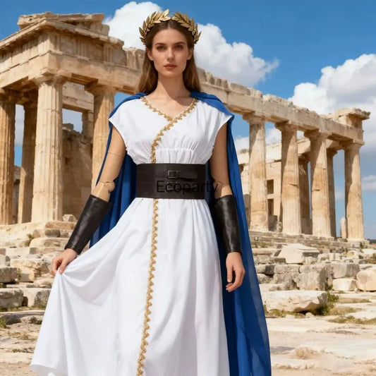 Women Ancient Greek Moon Hunting Goddess Artemis Costume Medieval Princess Costume Dress - Blue / M