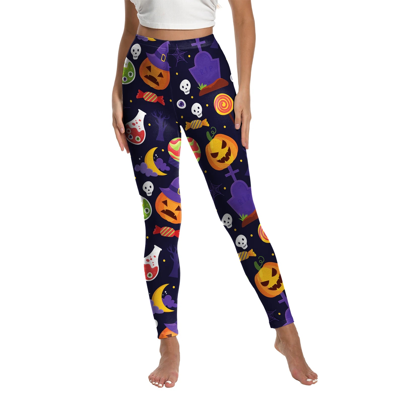 Women's Spooky Pumpkin Stripe Leggings - alternate view 14