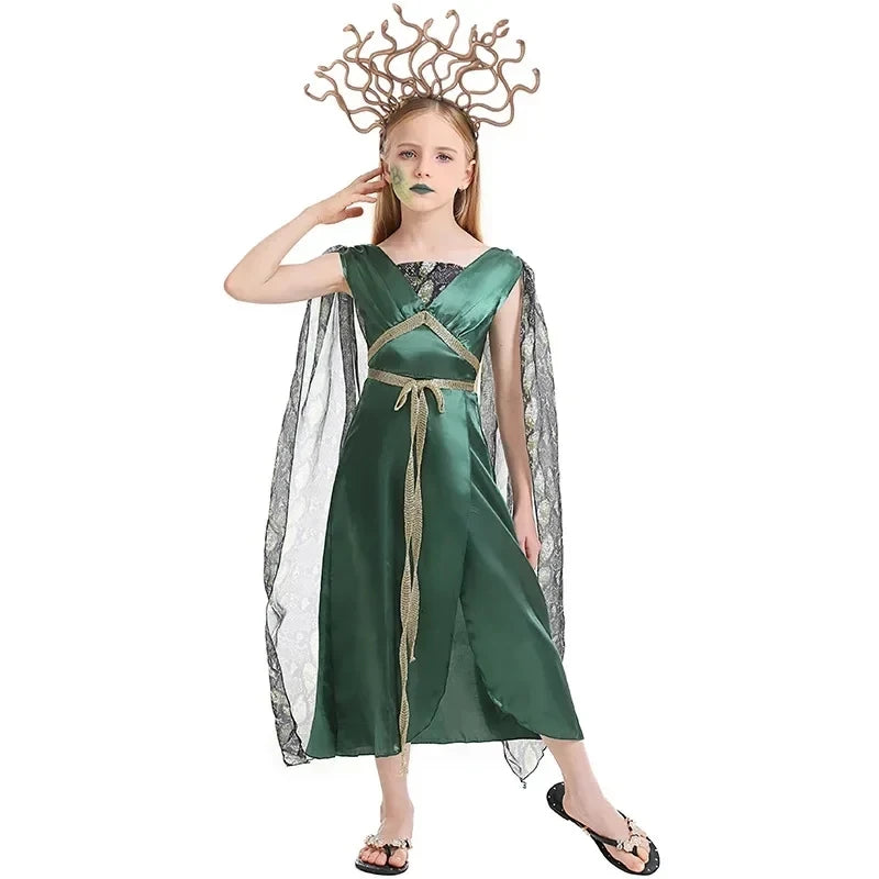 Kids Halloween Costume Girl Ancient Greek Mythology Goddess Robe Female Demon Snake Dress - View 7