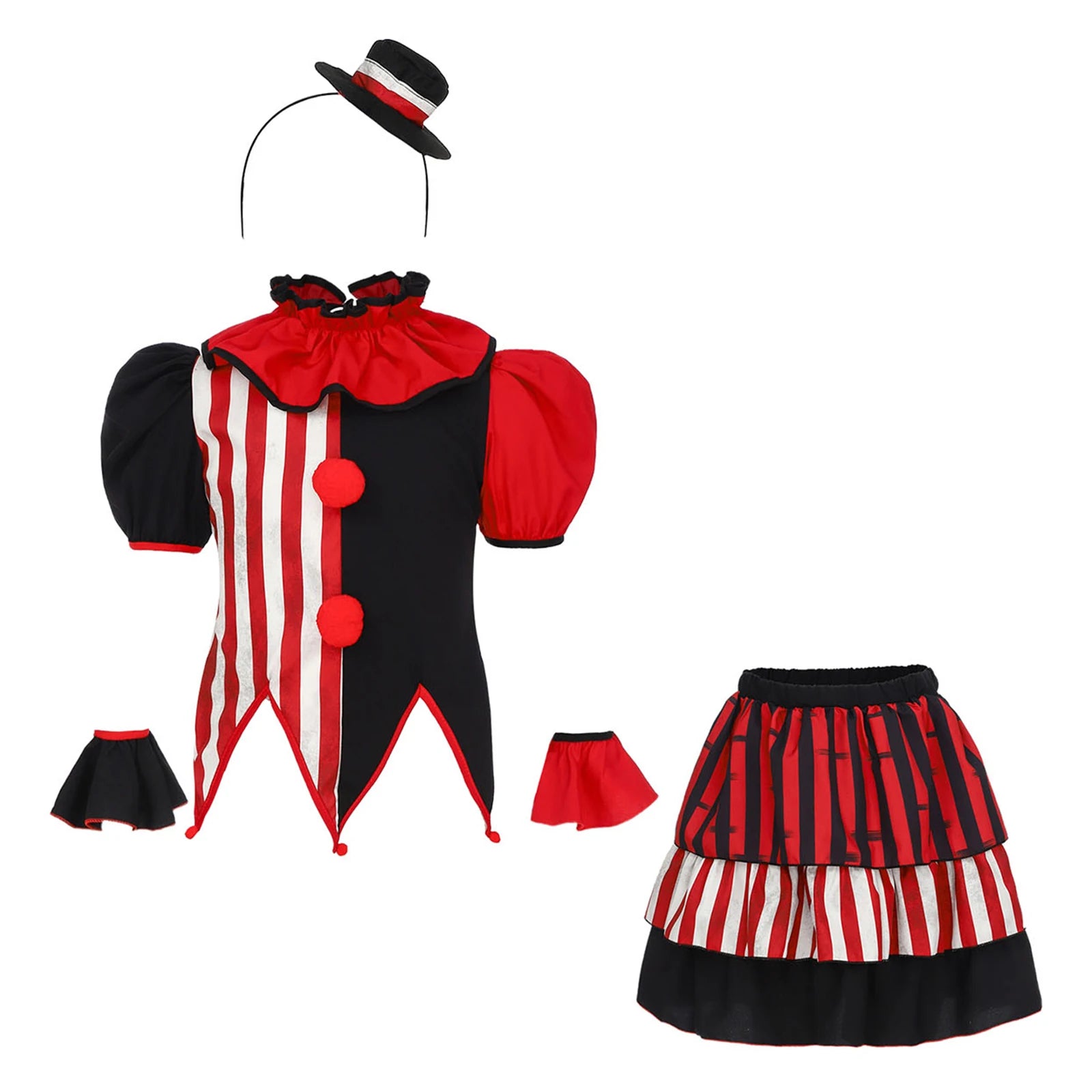 Girls Halloween Circus Scary Clown Cosplay Performance Costume Short Sleeve Top with Skirt Headband Cuffs for - product image 7