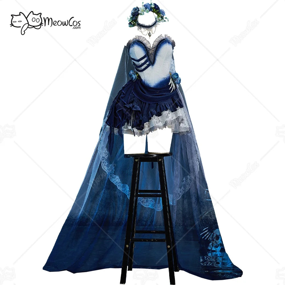 Meowcos Women's Bride Halloween Gothic White Blue Zombie Bride Dress Dark - product image 1