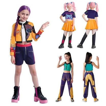 Halloween Kids Zoey Mira Rumi Costume KPop Hunters Girl Group Idol Dress Up Outfit Suit - 3 / 150