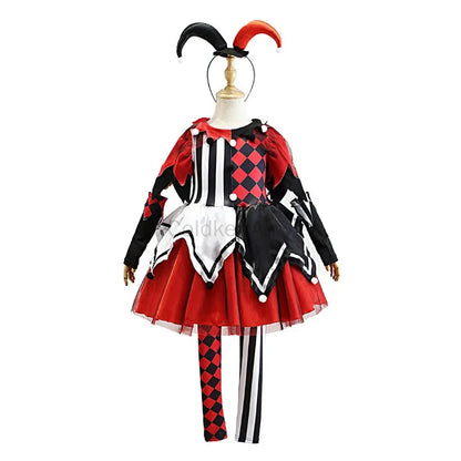Naughty Girls Clown Costume Kids Circus Scary Tutu Dress Halloween Costume Jester Dress Up - set / 150