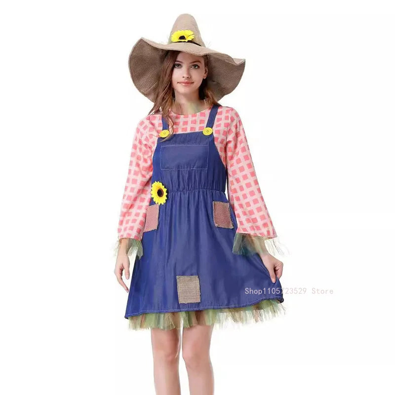 Halloween Women Wizard Scarecrow Clown Costume Stage Patchwork Pattern - product image 4