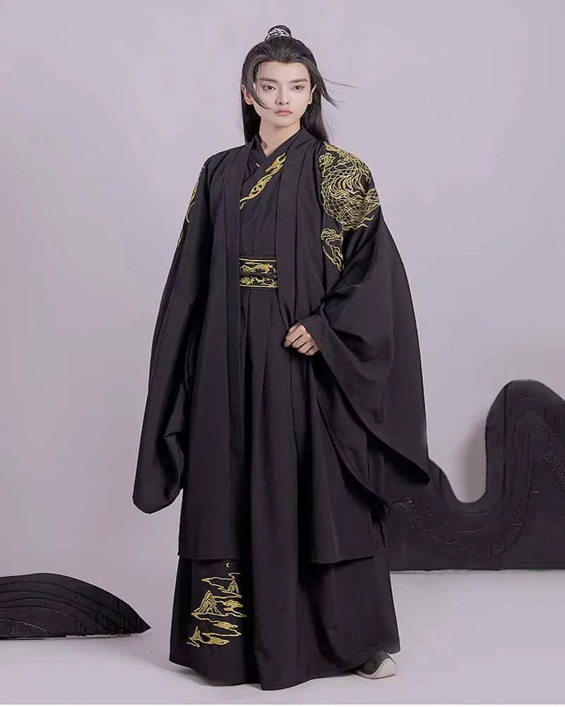 Hanfu Men Chinese Traditional Costume Ancient Hanfu Sets Male Halloween Costume Hanfu - 3pcs Full Set / L