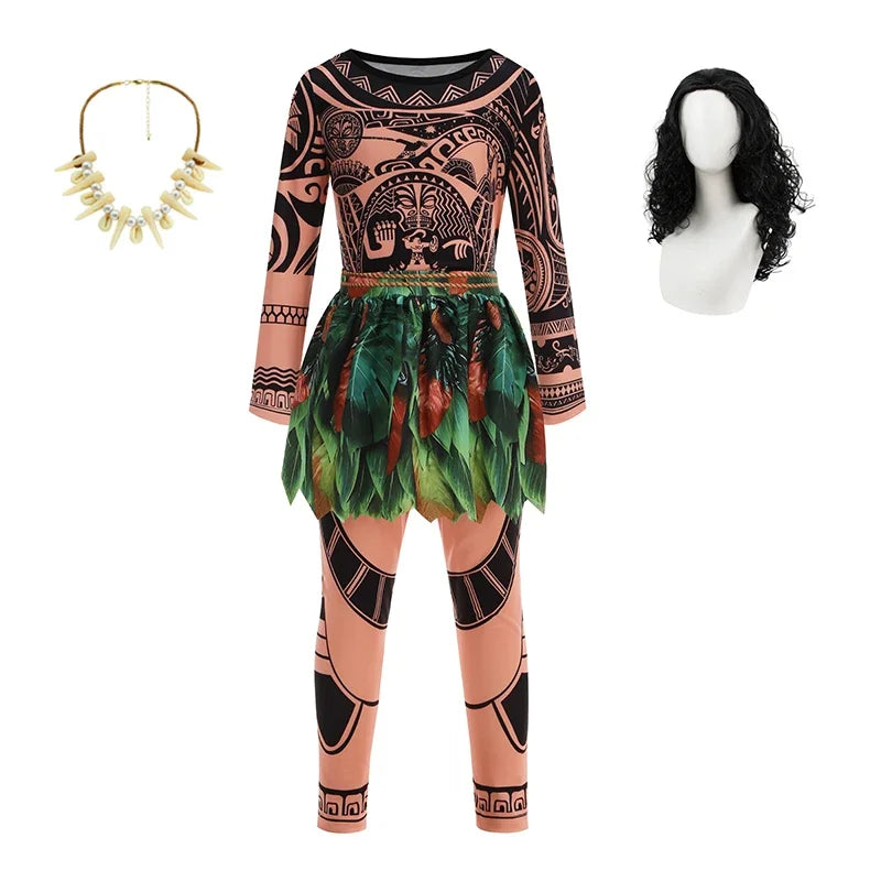 Moana Movie Cartoon characters Maui Kids Boys Costume Maui Tattoo Top+Pants 2Pcs Sets Birthday Children With Fish hook knife