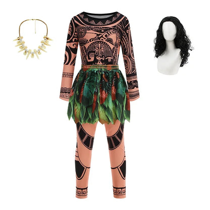 Moana Movie Cartoon characters Maui Kids Boys Costume Maui Tattoo Top+Pants 2Pcs Sets Birthday Children With Fish hook knife