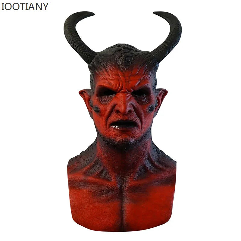 IOOTIANY the Demon Mask Mask with Horns Devil Latex Costume Props Masks Halloween - A / One size
