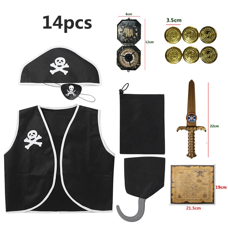 Captain Pirate Skull Costume Kid Women's Man Boy Girls Buccaneer Costume Outfit Hat Pants - View 8