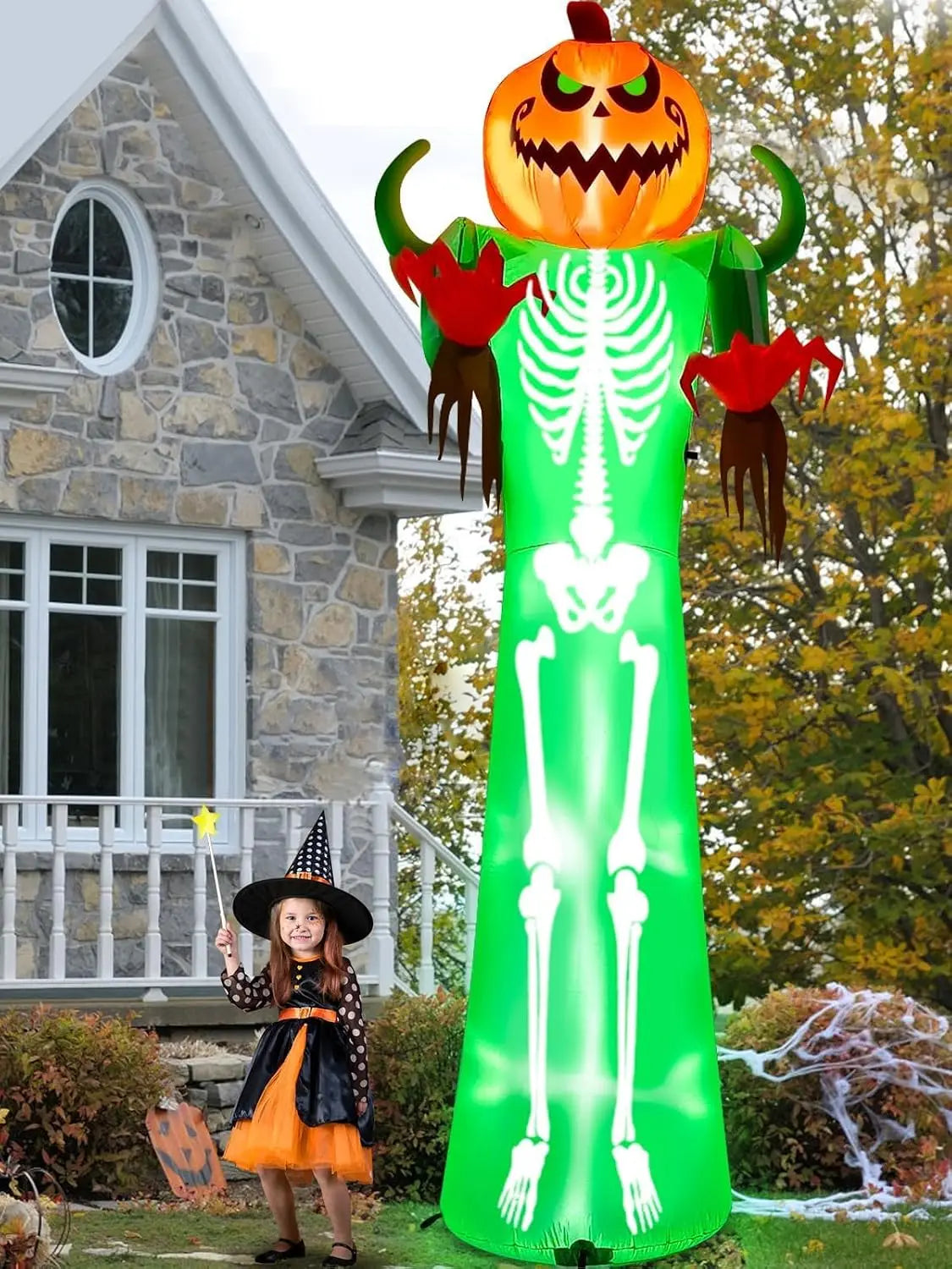 12FT Halloween Inflatable Skeleton, Giant Pumpkin Man Inflatables