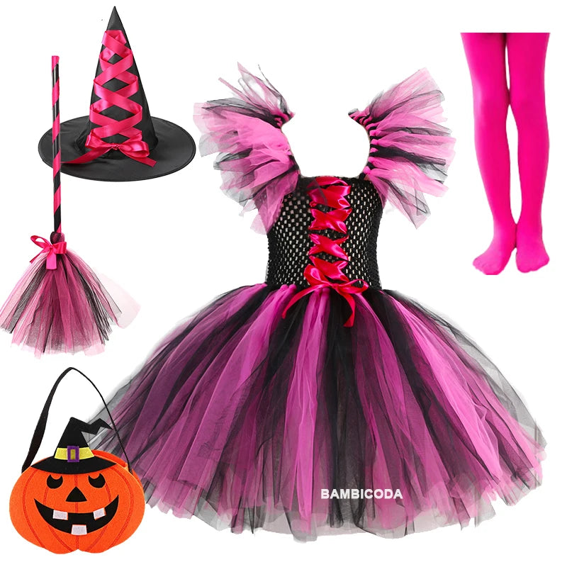 Kids' Witch Tutu Knee Hat Broom Pantyhose Costume - alternate view 30