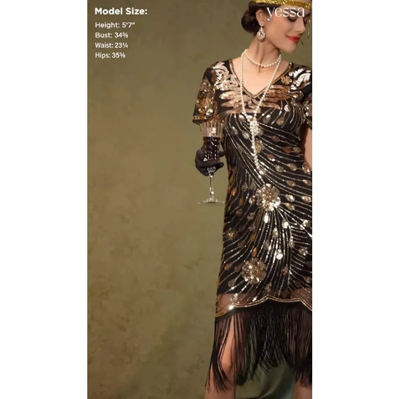 Flapper Dresses 1920s,Great Gatsby Dresses for Women Fringe Roaring 20s Costumes with 20s Accessories for Harlem Nights