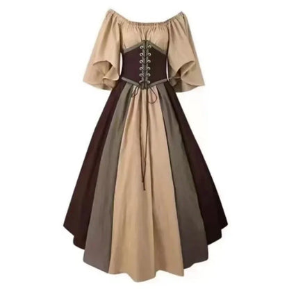 Women's Medieval Retro Contrasting Color Slim Swing Shoulder Costume - alternate view 5