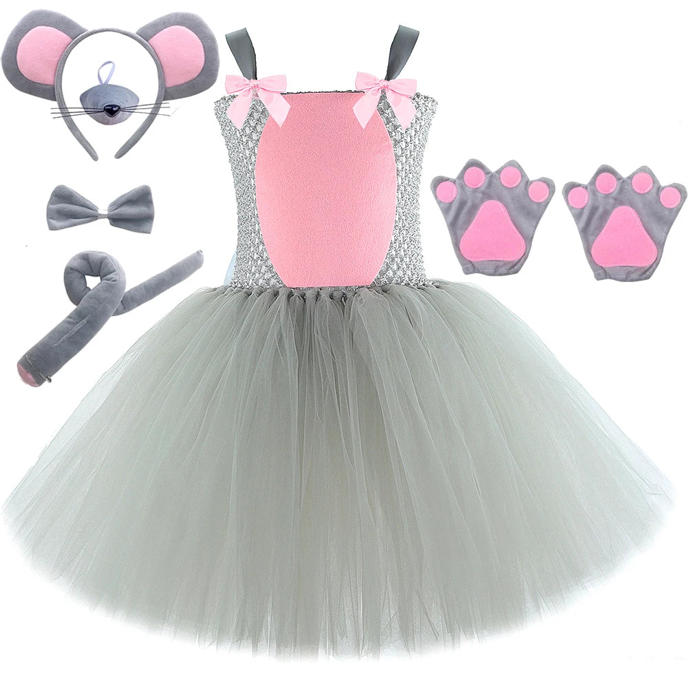 Girls Mouse Tutu Halloween Costume Set with Ears & Tail