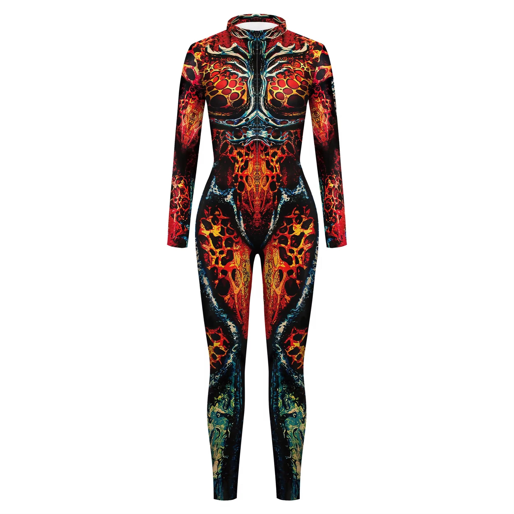 Men's Skeleton Dark Blood Skull Print Bodysuit Front Zipper Costume - alternate view 3