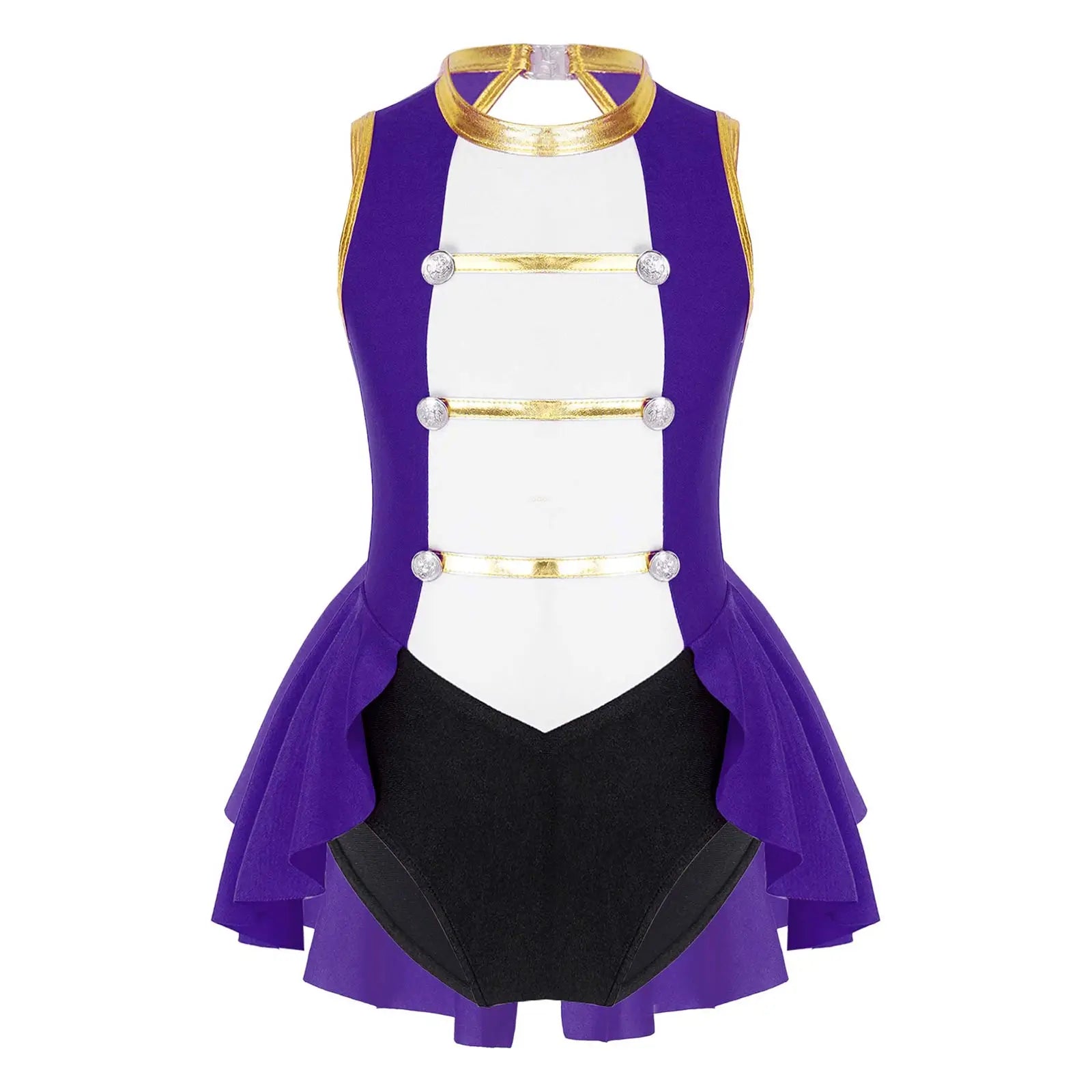 Girls Ringmaster Circus Clown Outfits Costume Dance Leotard Drum Majorette Halloween - Yellow E / 6