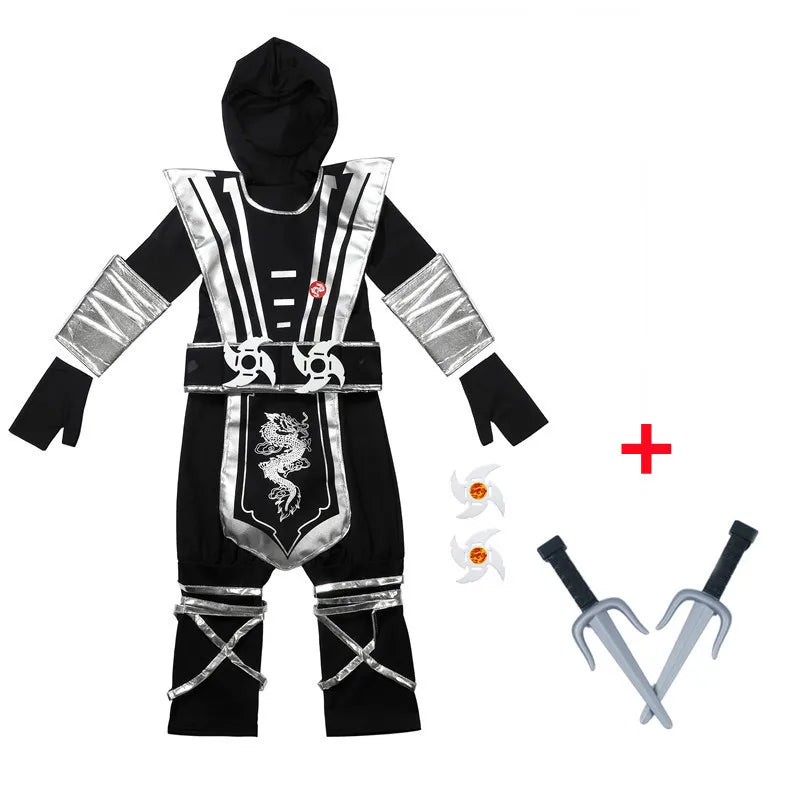 Kids Silver Dragon Ninja Costume Cartoon Masked Warrior Performance Outfit Halloween Anime Holiday Party - product image 8