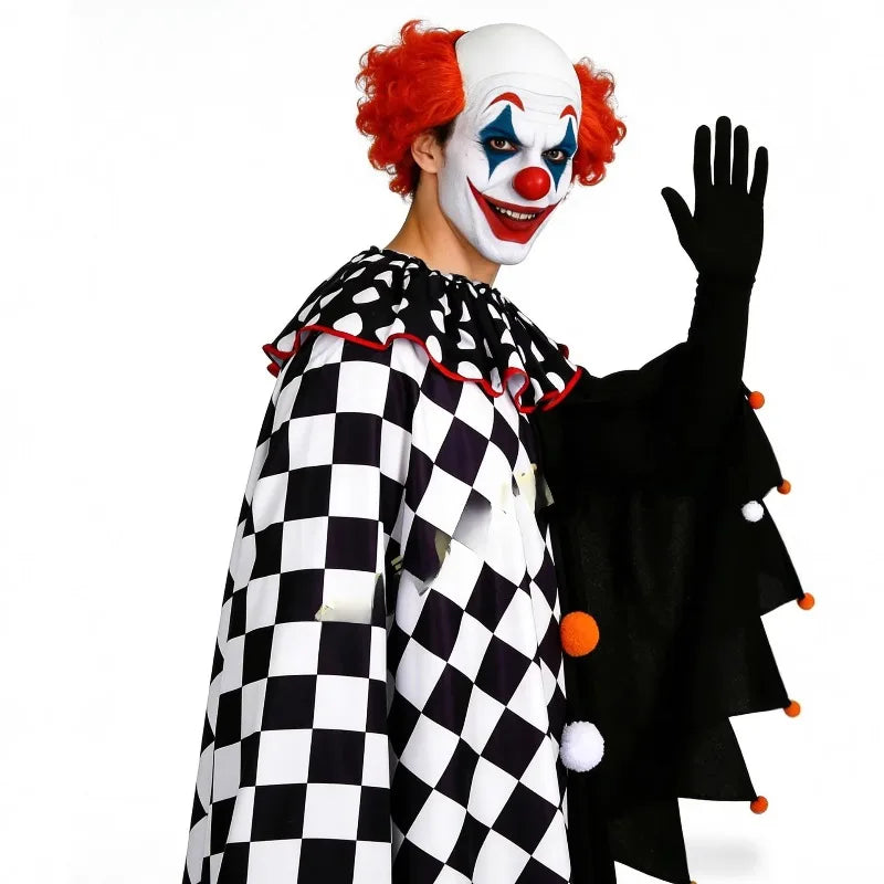 Black & White Pierrot Clown Costume – Ruffled Cape & Accessories