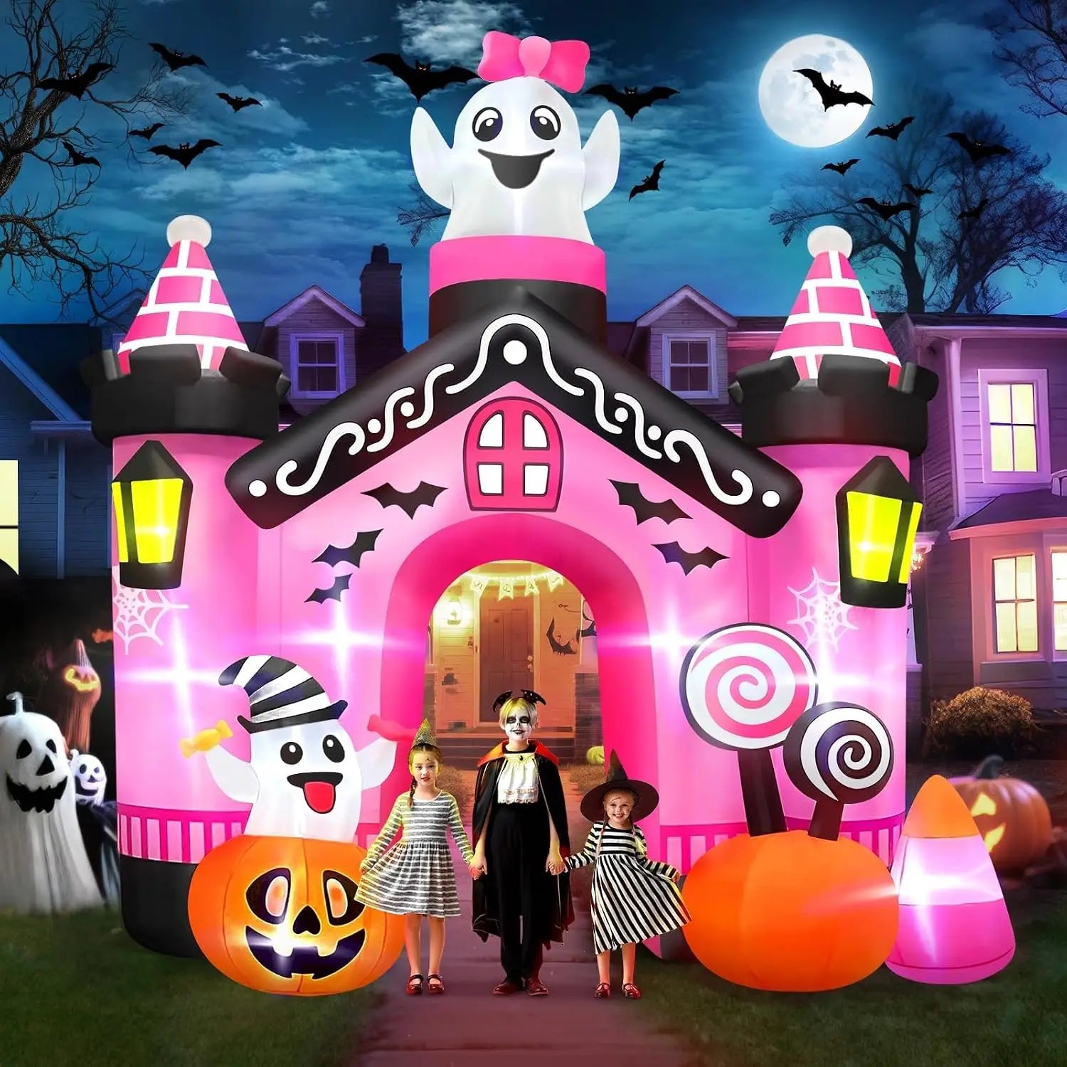 11 FT Inflatables Ghost Archway Outdoor Decor, Pink Castle Blow Up