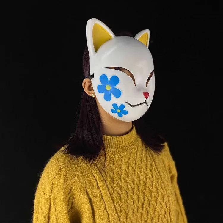 Japanese Anime Demon Slayer Mask Costume Anime Props Halloween Fox Mask Hanfu Costume - Style 2-White