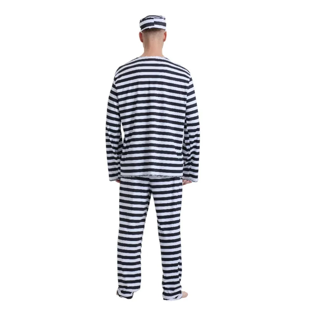 Adult Prisoner Halloween Costume Women Men Jail Costume Jumpsuit Convict Jailbird Outfit Shirt Pants - product image 4