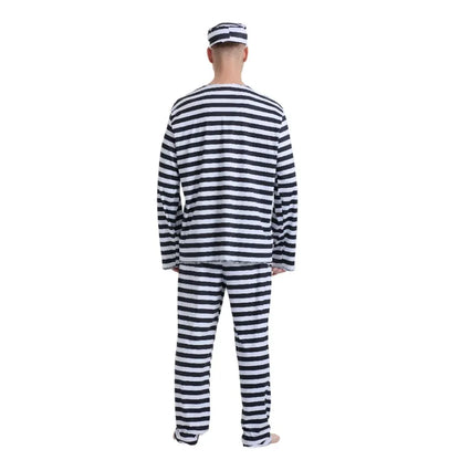 Adult Prisoner Halloween Costume Women Men Jail Costume Jumpsuit Convict Jailbird Outfit Shirt Pants - product image 4