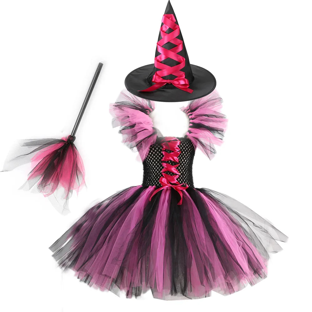 Girls Halloween Cosplay Witch Dress With Hat Costume Carnival Vestidos Kids Party Cosplay Dress Children - product image 15