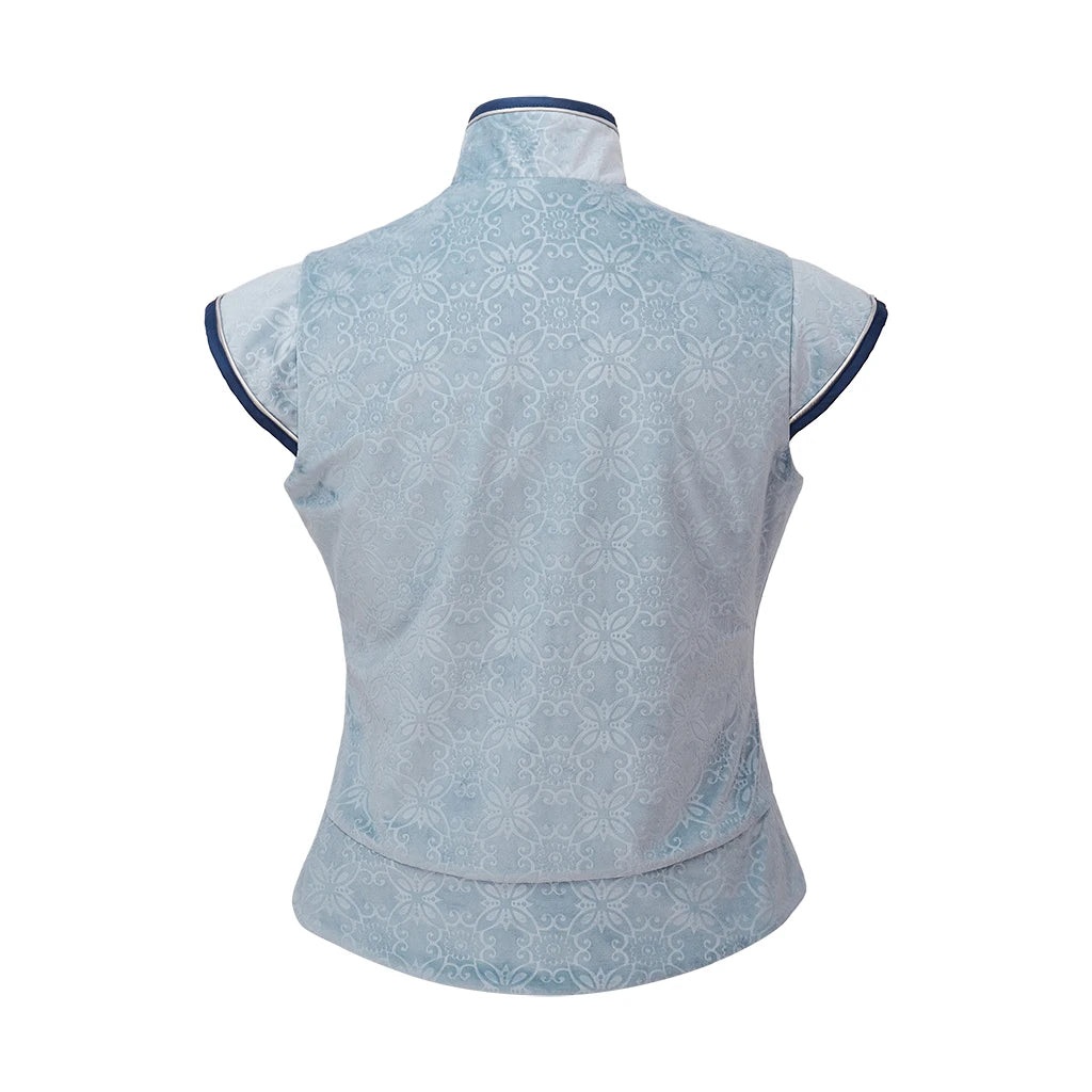 Men's Medieval Renaissance Tudor Elizabethan Vest Colonial Blue Brocade Costume - alternate view 3