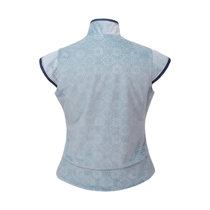Men's Medieval Renaissance Tudor Elizabethan Vest Colonial Blue Brocade Costume - alternate view 3