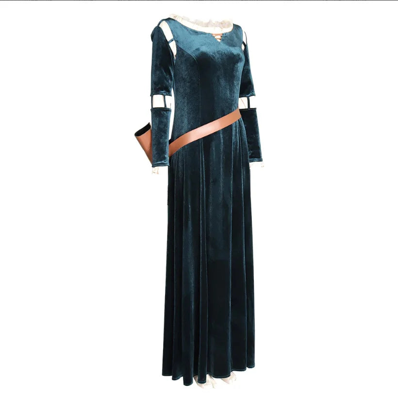 Brave Princess Merida Halloween Costumes for Adults Women Movie Costume Princess Dressfor - Navy Blue / L