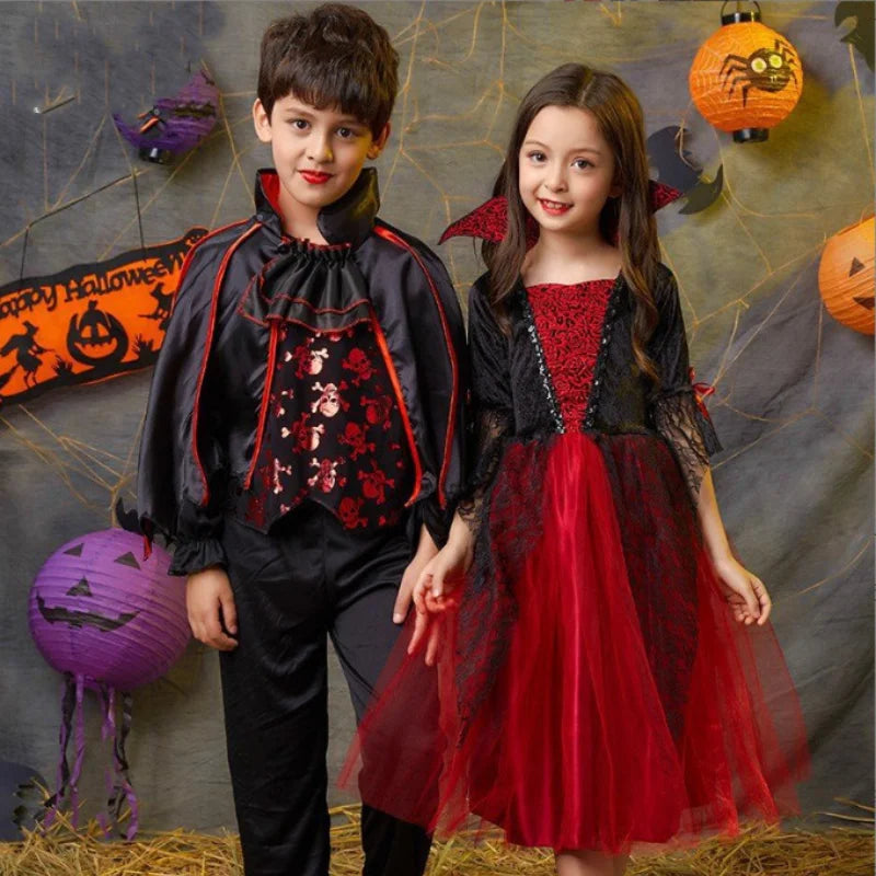 Kids Girls Vampire Devil Costume Dress Complete Set with Accessories Theme Costume