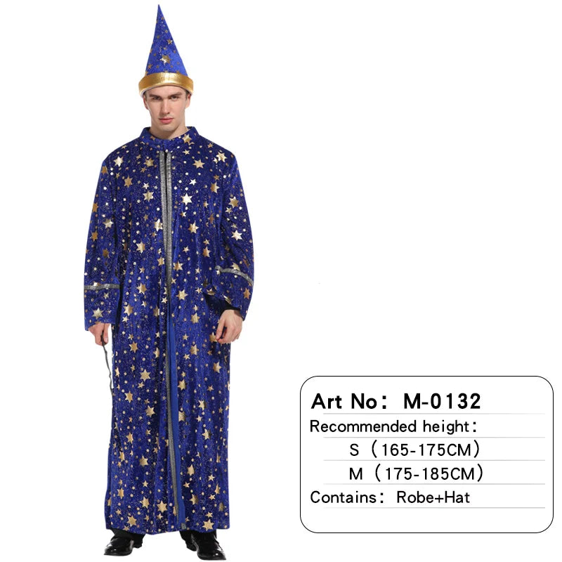 Adult Wizard and Magician Blue Starry Robe Pointed Hat Costume - alternate view 7