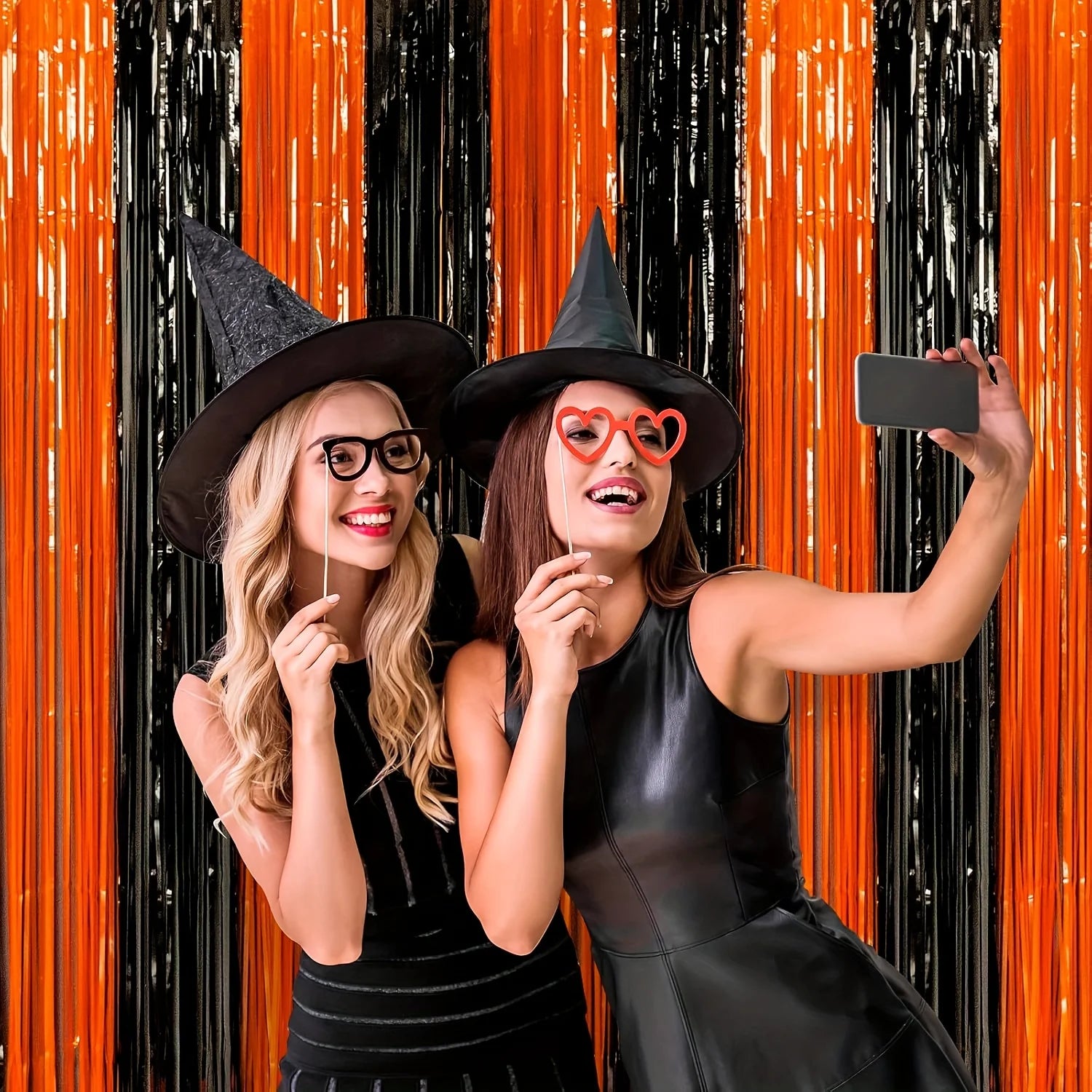 Black Orange Halloween Decoration, Tinsel Foil Fringe Backdrop for Photo - product image 3