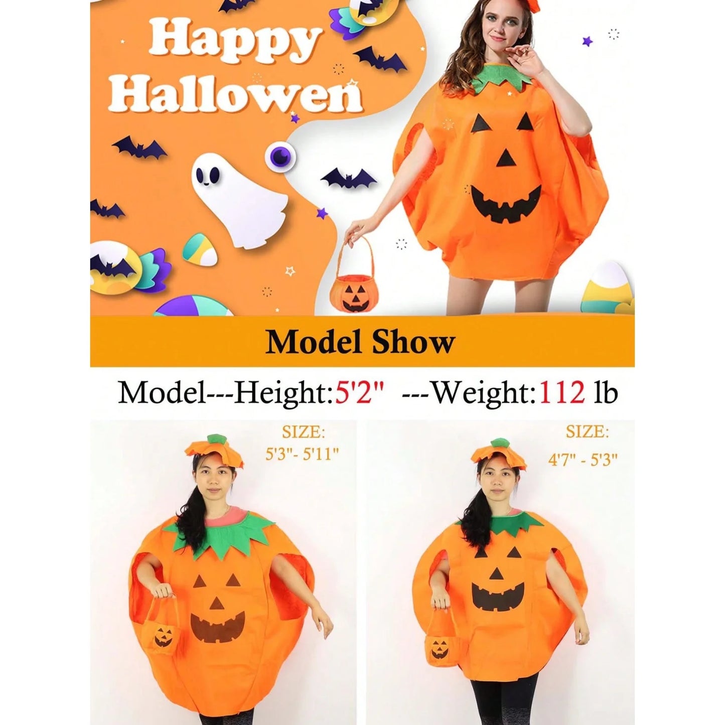 Women's 3-Piece Pumpkin Set: Cute Orange Outfit With , Attire For Hat - alternate view 2