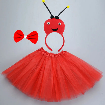 Halloween Girl Women Red Bug Ladybug Black Ant Yellow Bee Animal Costume Headband Skirt - set 5 / for 2- 4 years