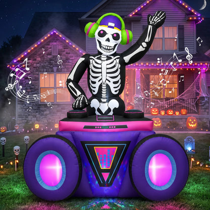 6FT Skeleton DJ Inflatable - Halloween Music & Glow Lights,210T Fabric, 3Min Quick Inflate, Indoor/Outdoor - product image 1
