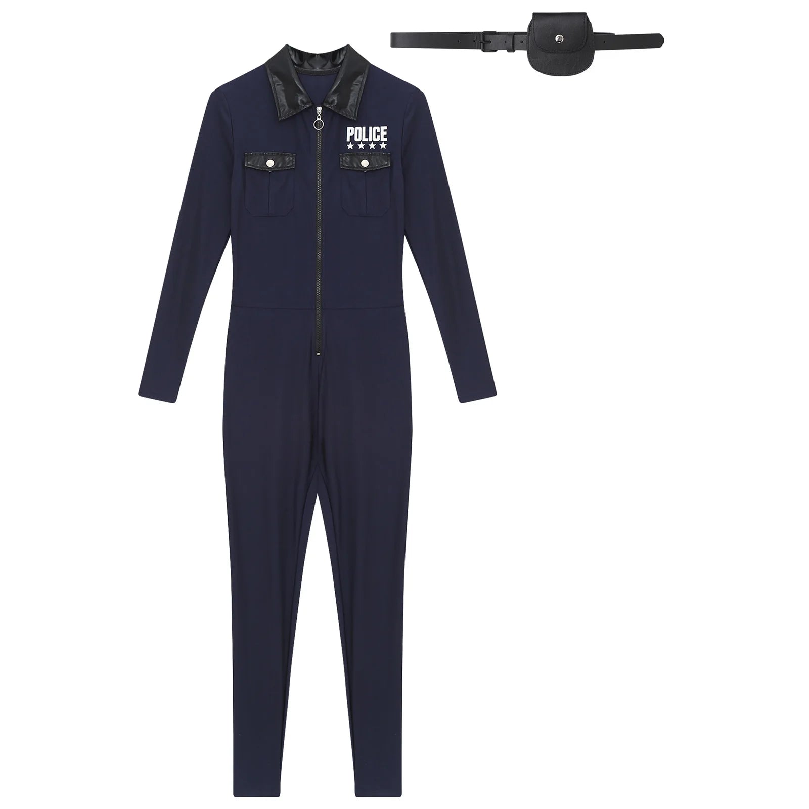 Women's Halloween Policeman Costume Sexy Dirty Cop Police Officer Uniform Sleeve Zipper - Black C / XXL
