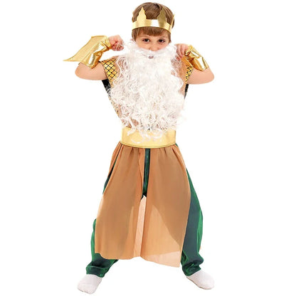 Kids Golden Greek Mythology God King of the Sea Halloween Costume Poseidon Costume for - Wig / Height 115-125cm